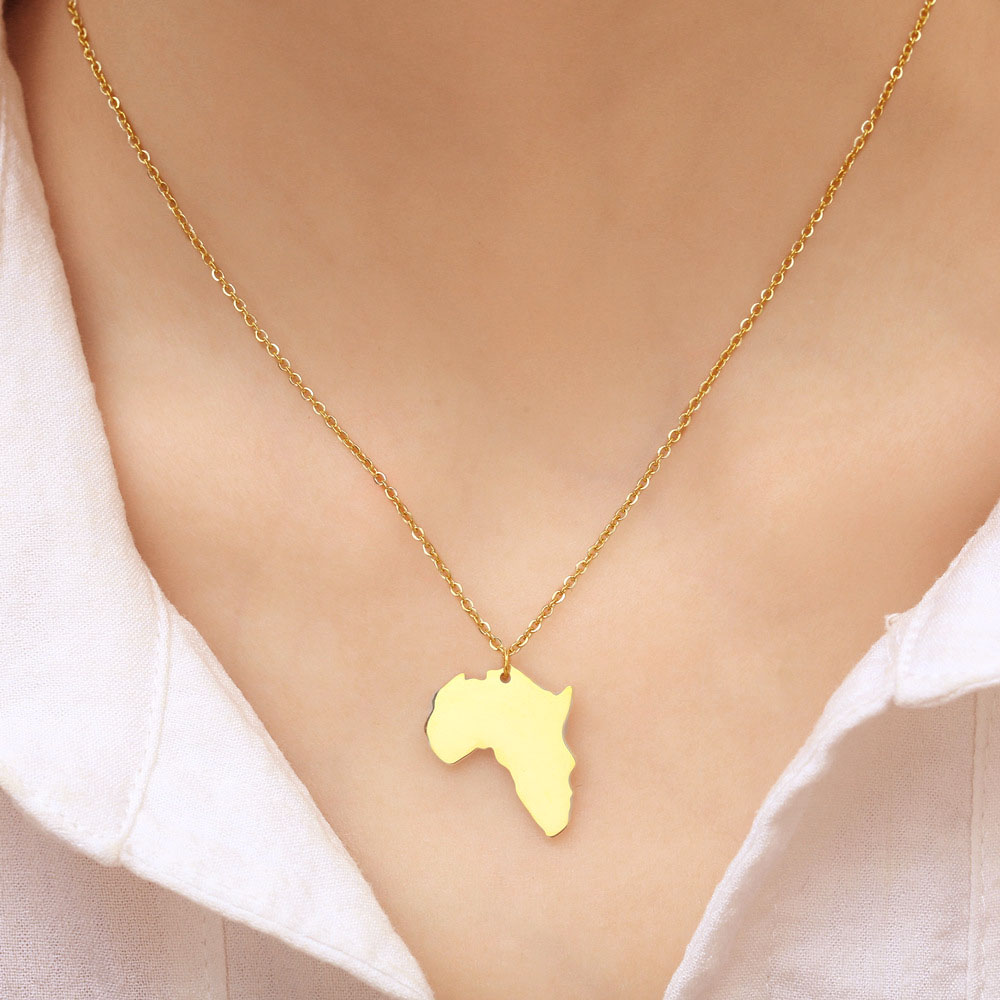 Collana Con Ciondolo Mappa Africa In Acciaio Inox – 60cm, Ipoallergenica, Regalo Orgoglio Africano
