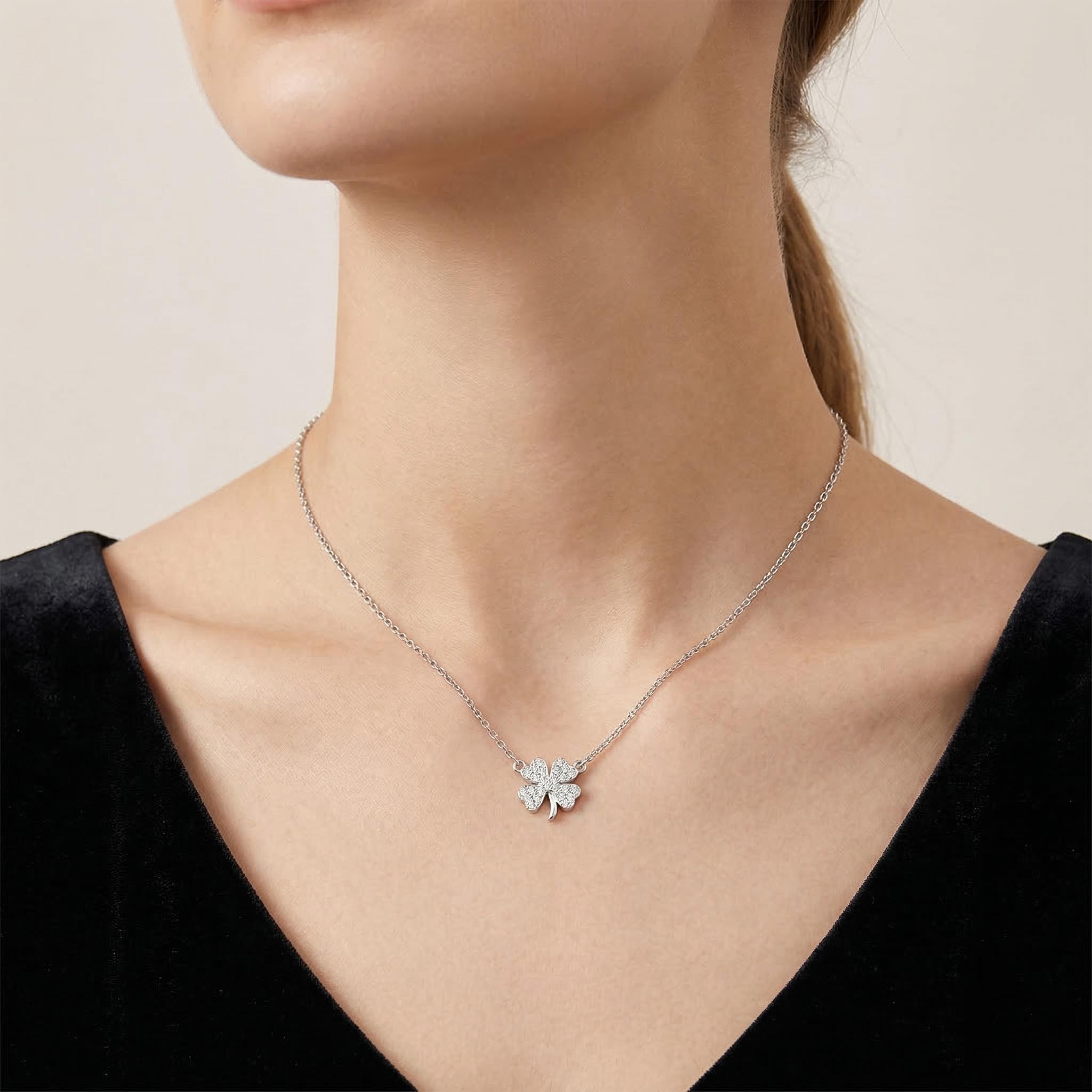  Sterling Silver Four-leaf Clover Choker Necklace
