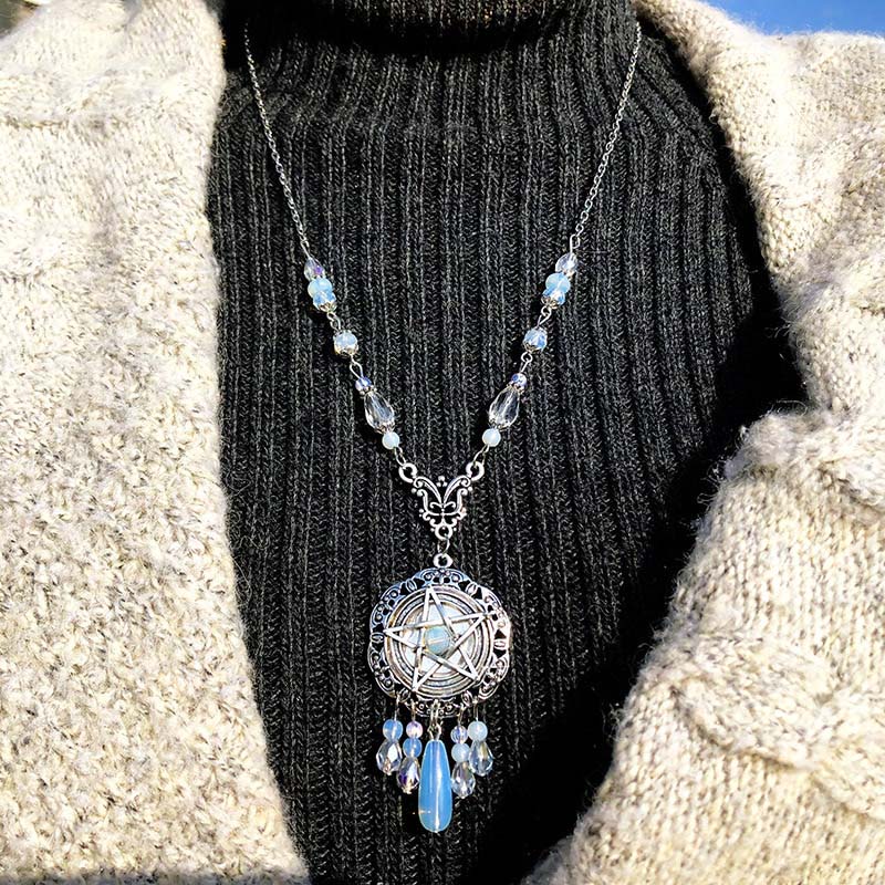 Gothic Pentagram Crystal Beads Pendant Necklace