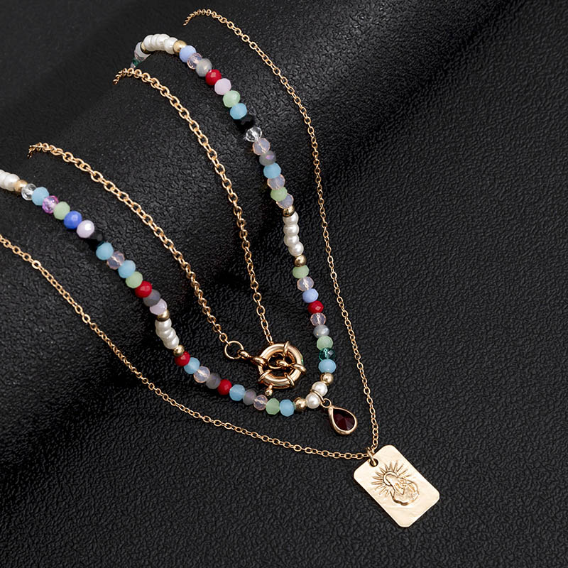  Colorful Crystal Chain Choker Beaded Layered Necklace