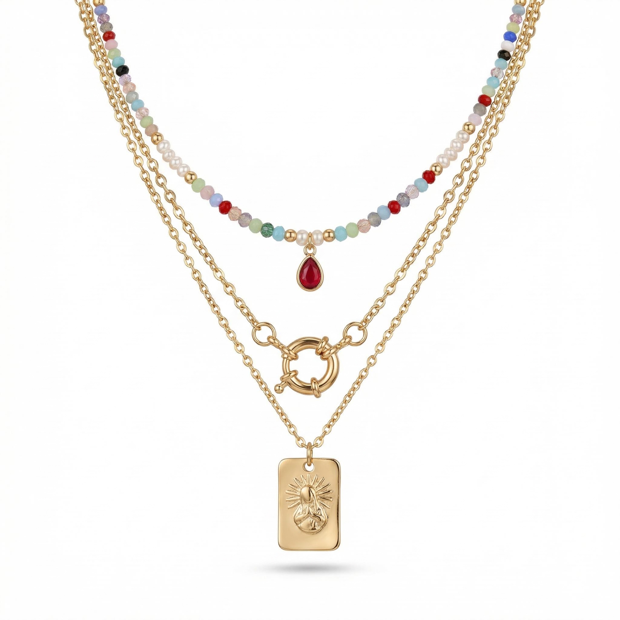 Colorful Crystal Chain Choker Beaded Layered Necklace Colorful Crystal Chain Choker Beaded Layered Necklace