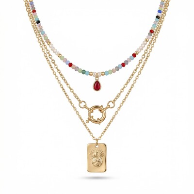  Colorful Crystal Chain Choker Beaded Layered Necklace