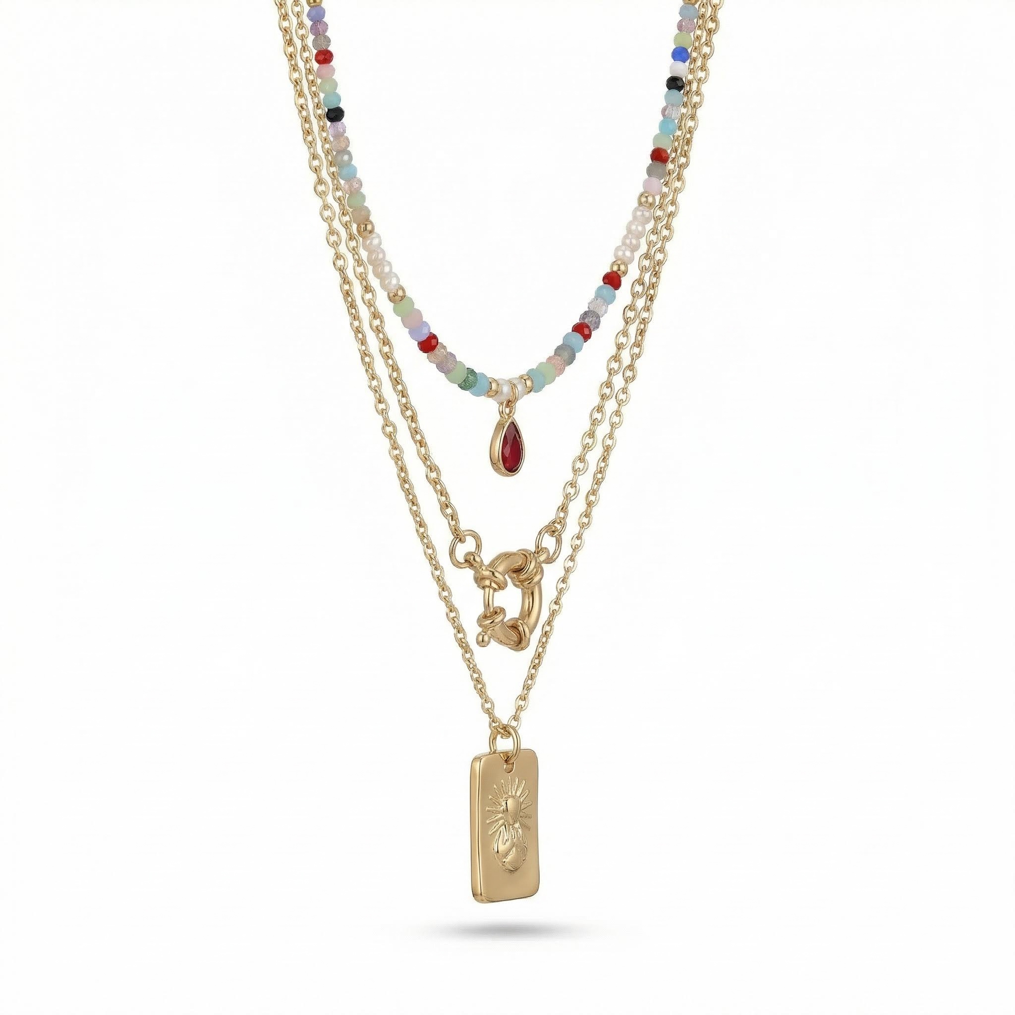 Colorful Crystal Chain Choker Beaded Layered Necklace Colorful Crystal Chain Choker Beaded Layered Necklace