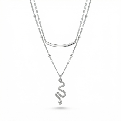 Snake Pendant Beaded Chain Layered Necklace