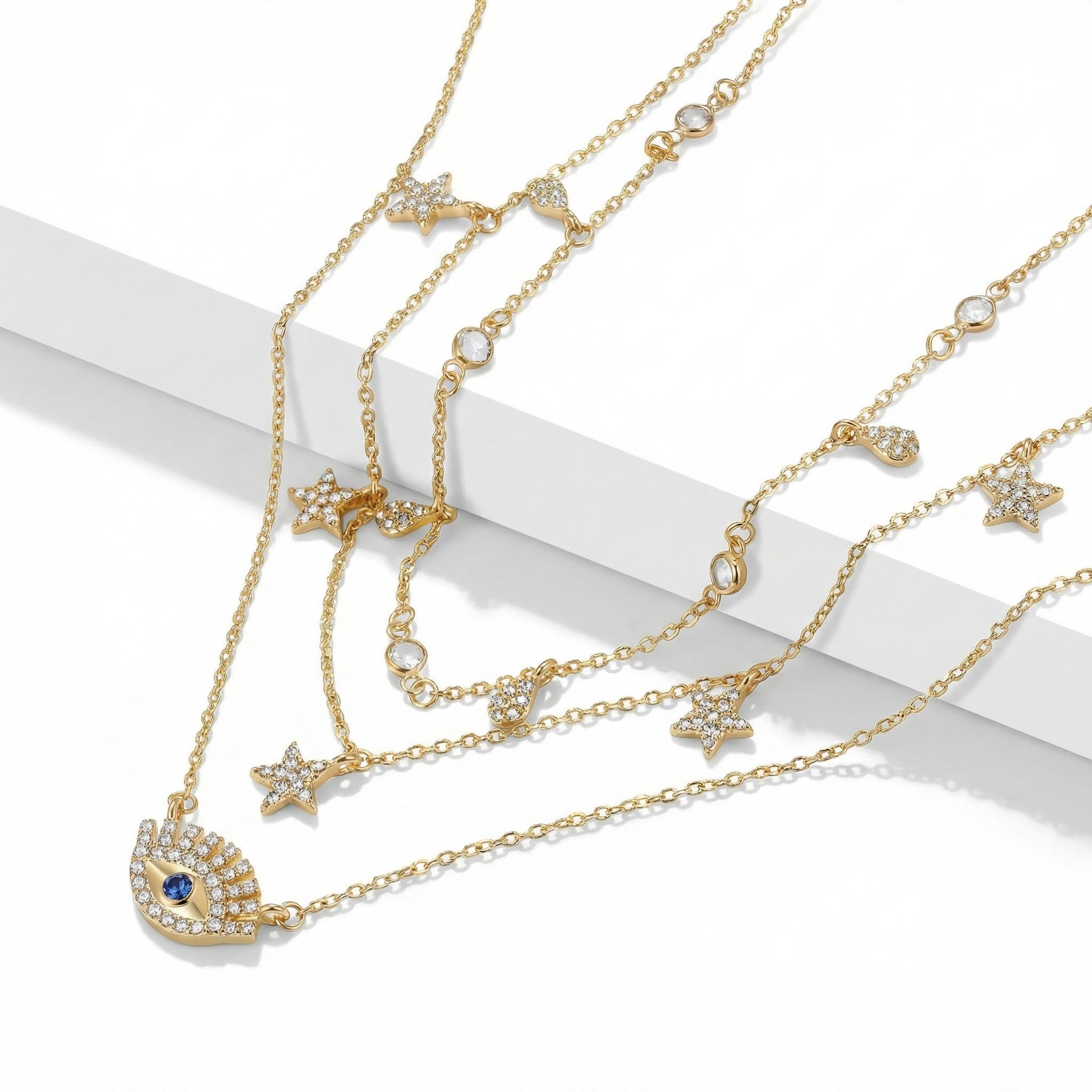  Evil Eye Pendant Star Choker Layered Necklace