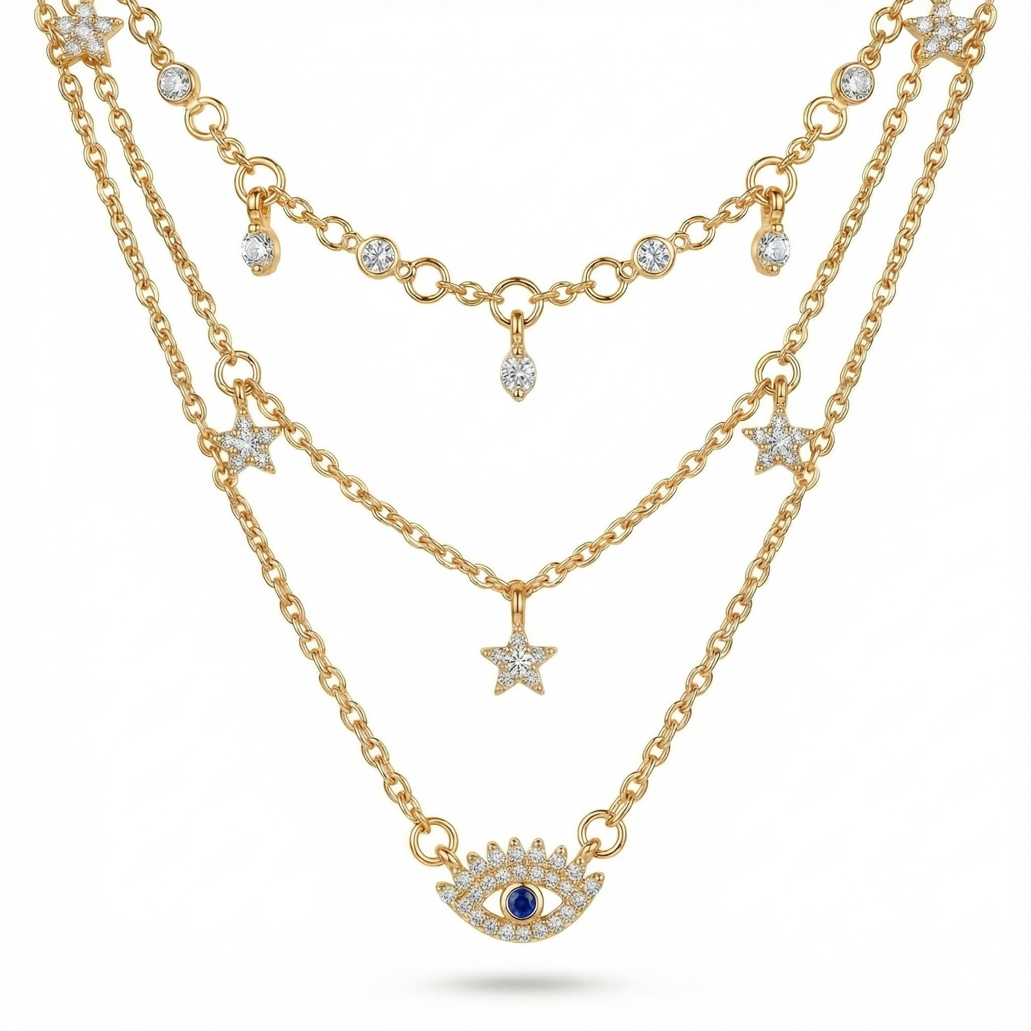  Evil Eye Pendant Star Choker Layered Necklace