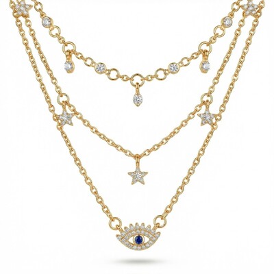  Evil Eye Pendant Star Choker Layered Necklace
