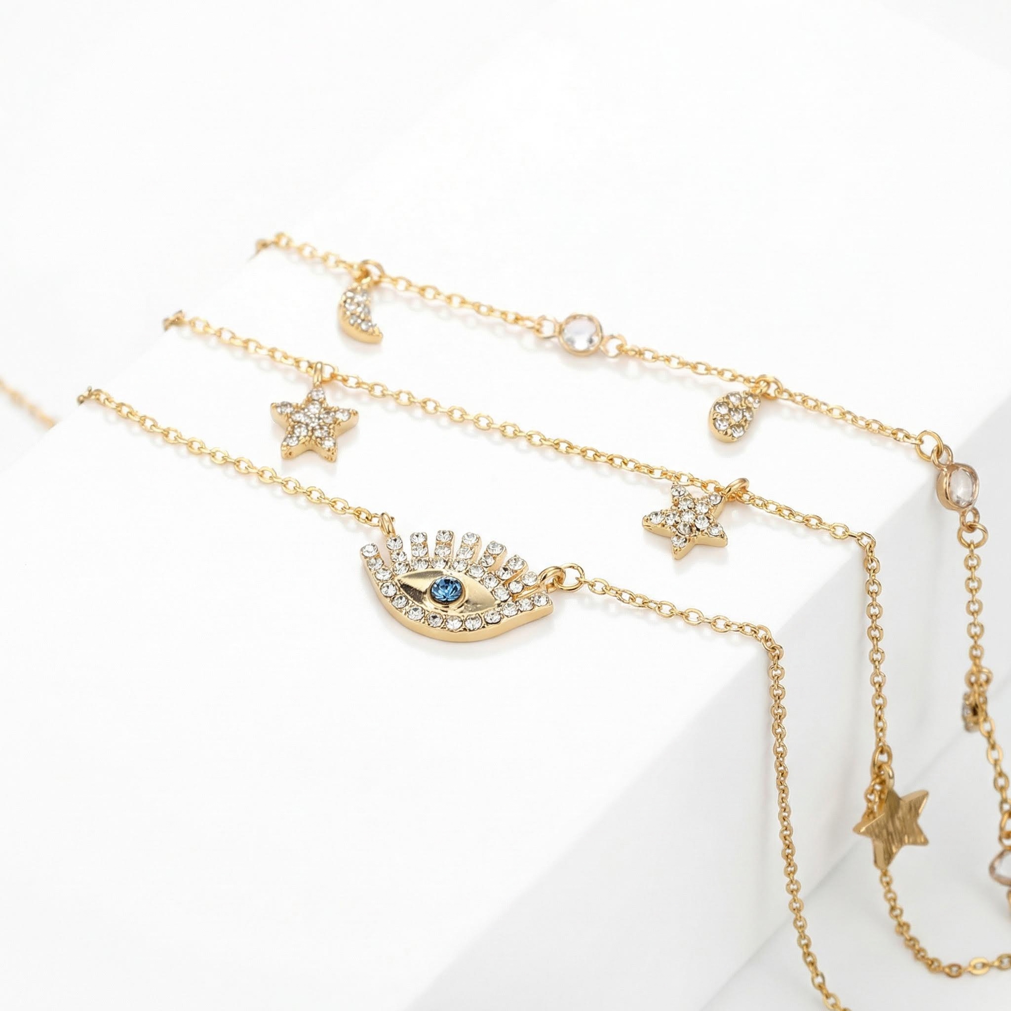  Evil Eye Pendant Star Choker Layered Necklace