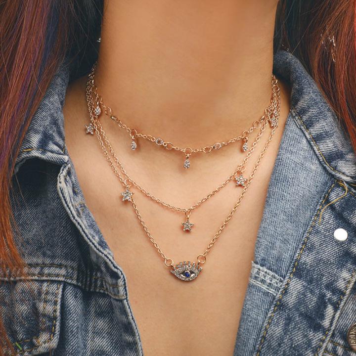  Evil Eye Pendant Star Choker Layered Necklace