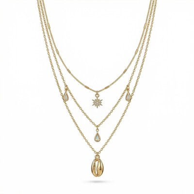  Crystal Waterdrop Star with Shell Layered Necklace