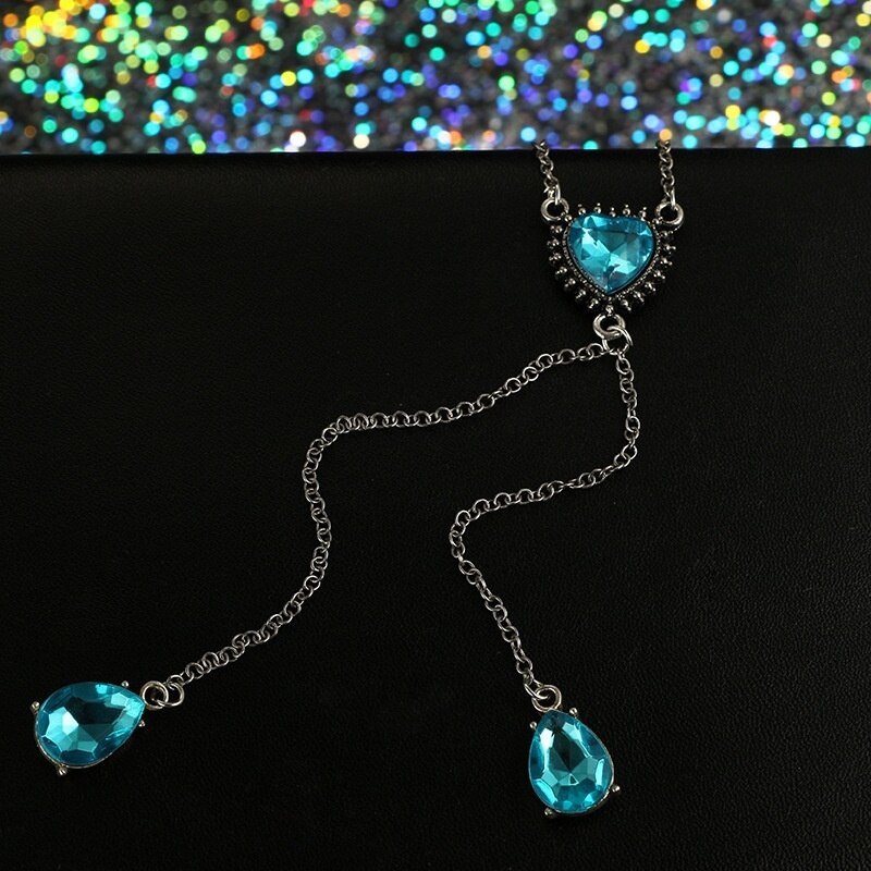 Blue Crystal Heart Waterdrop Tassel Pendant Necklace