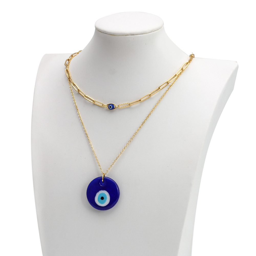 2Pcs Blue Evil Eye Pendant Chain Choker Necklaces