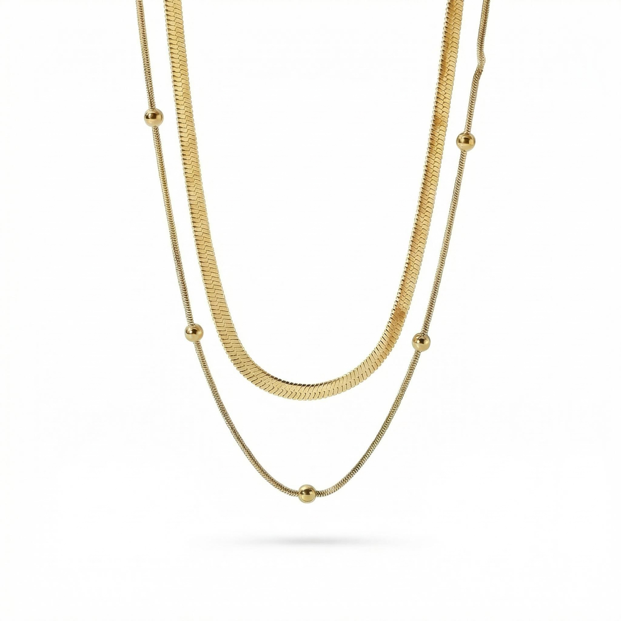  Round Beads Snake Chain Stacked Stainless Steel Necklace