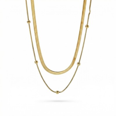  Round Beads Snake Chain Stacked Stainless Steel Necklace