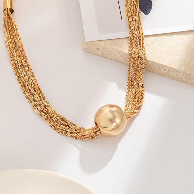 Multilayer Twist Thin Chain Round Ball Pendant Necklace