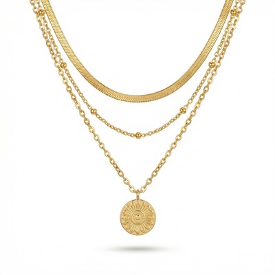 Snake Chain Beaded Chain Coin Pendant Layered Necklace