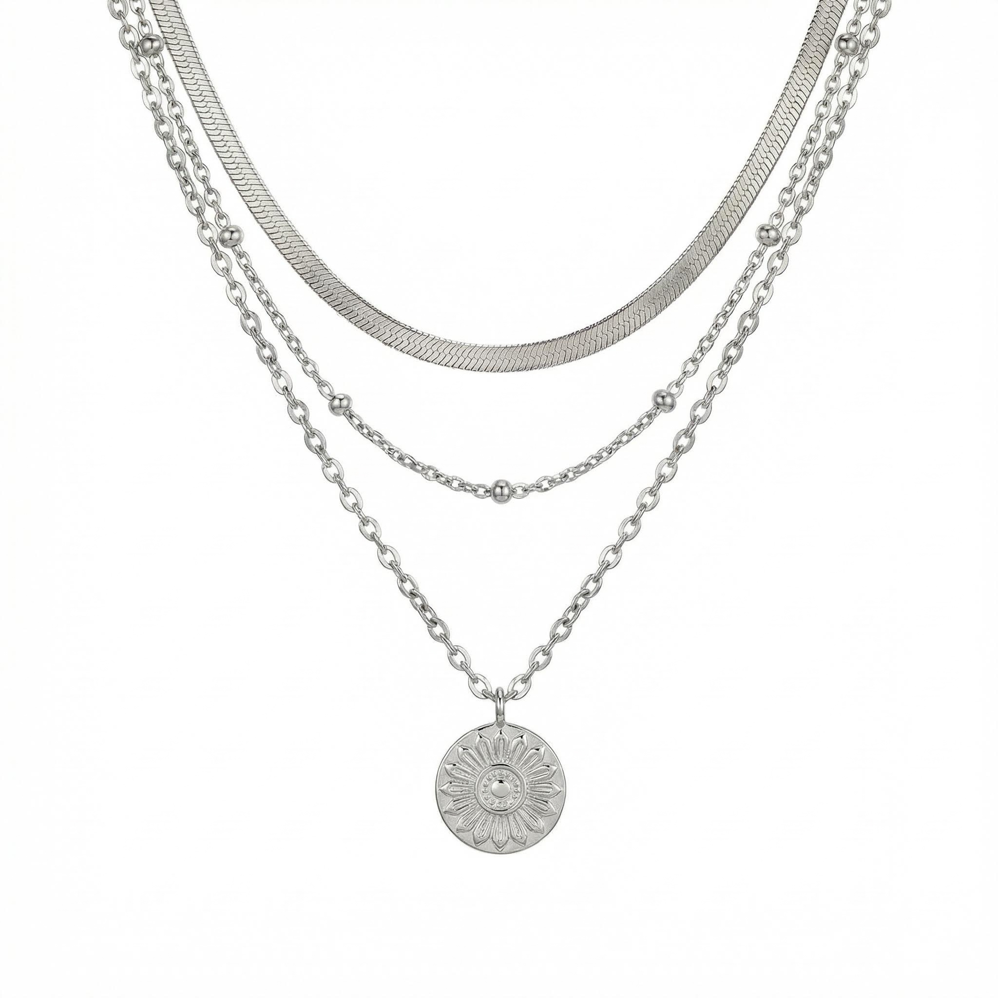 Snake Chain Beaded Chain Coin Pendant Layered Necklace