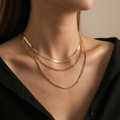  Snake Chain Twisted Rope Chain Figaro Chain Layered Necklace