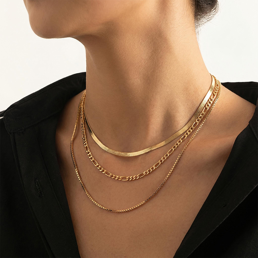 Snake Chain Twisted Rope Chain Figaro Chain Layered Necklace Snake Chain Twisted Rope Chain Figaro Chain Layered Necklace