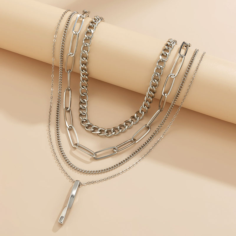 Twisted Rectangular Pendant Multilayer Chain Necklace