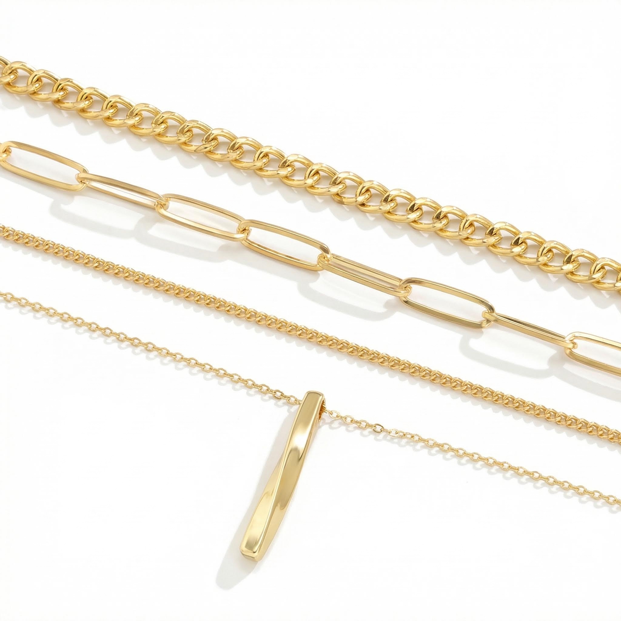 Twisted Rectangular Pendant Multilayer Chain Necklace