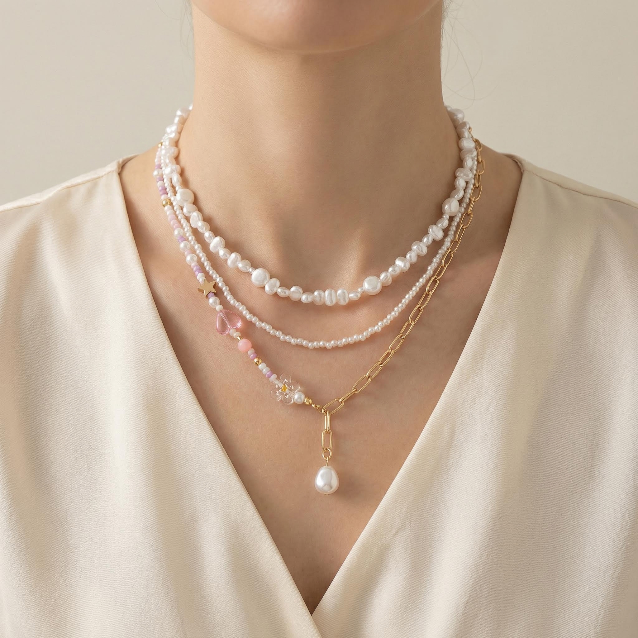 3Pcs Beaded Layered Necklace