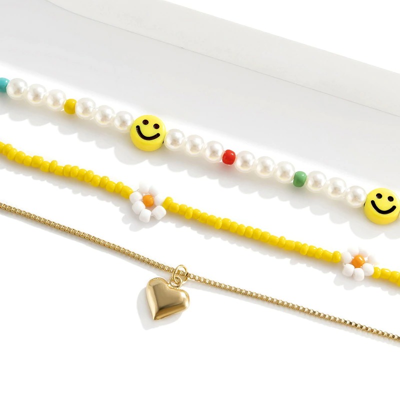 Smile Face Heart Daisy Beaded Necklace Set