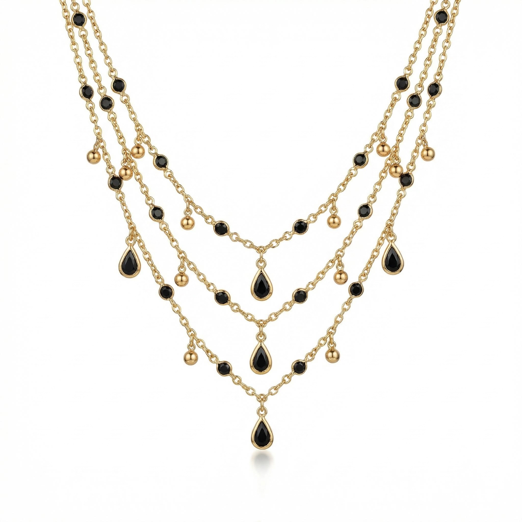 3Pcs Black Crystal Pendant Necklaces