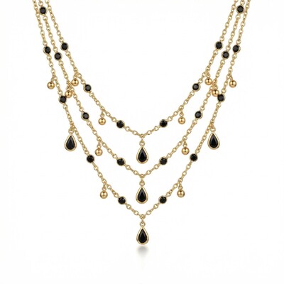 3Pcs Black Crystal Pendant Necklaces