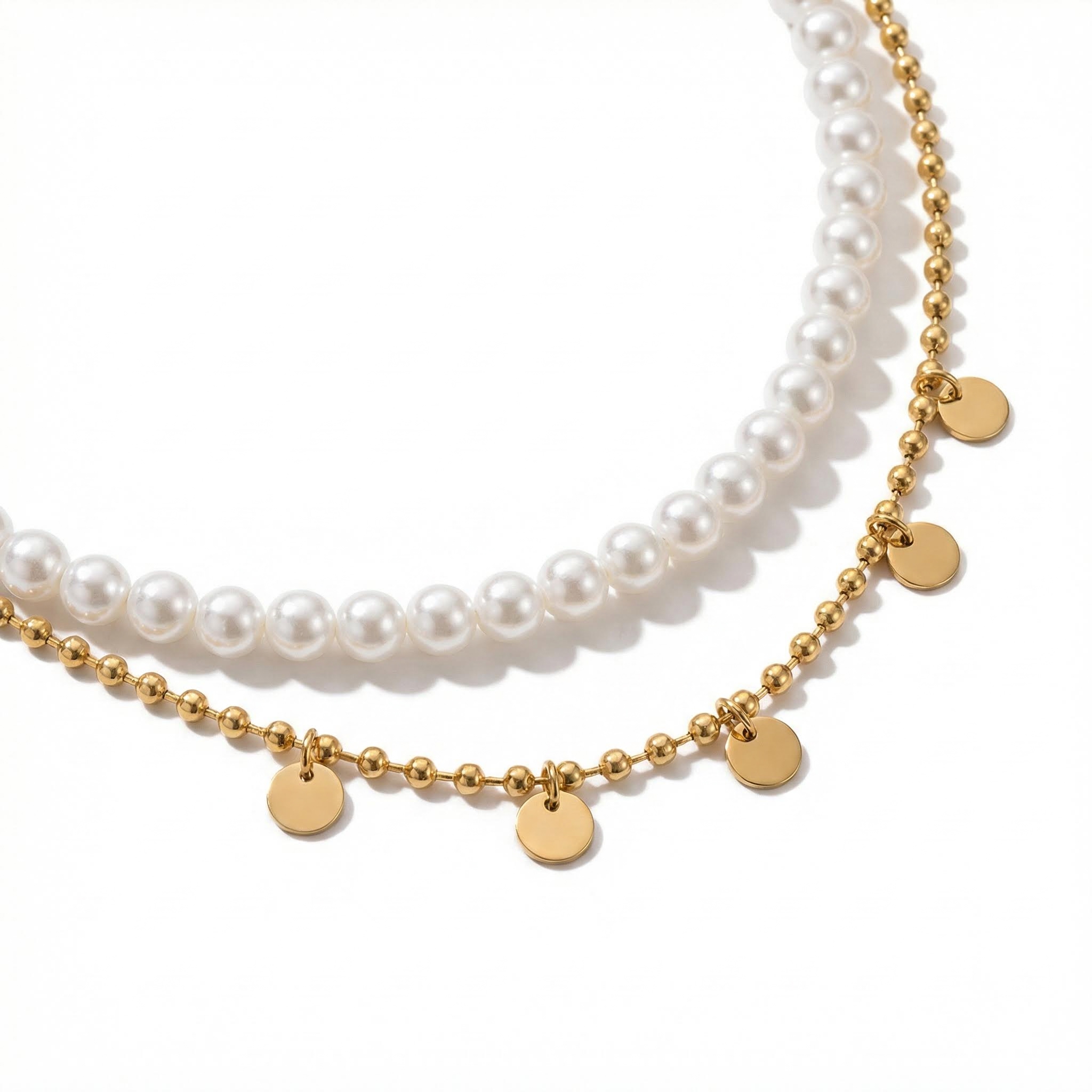  Round Sequins Pearl Chain Necklace Set