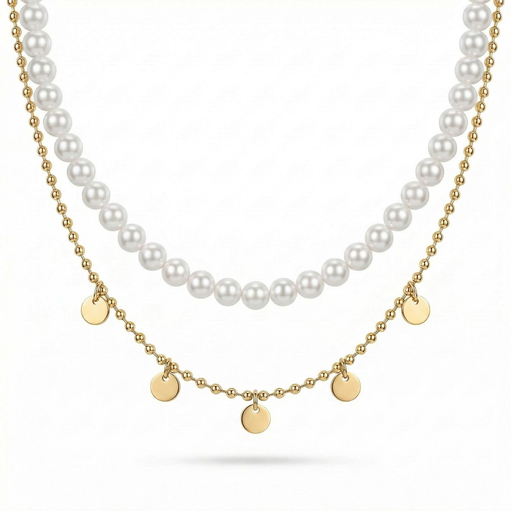  Round Sequins Pearl Chain Necklace Set