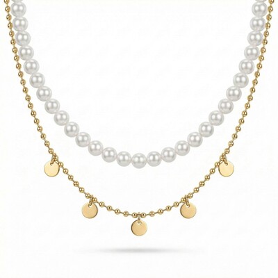  Round Sequins Pearl Chain Necklace Set
