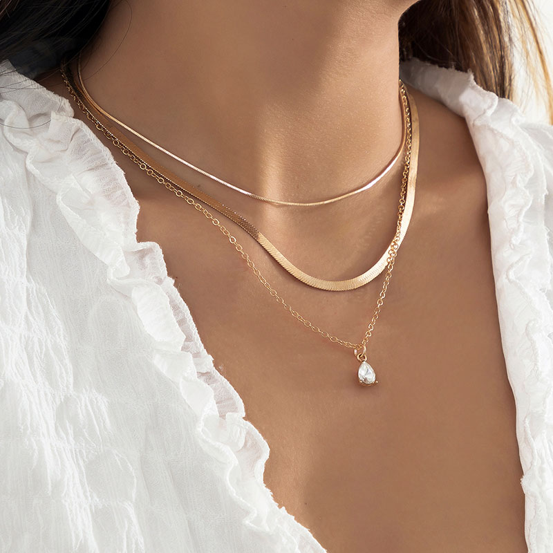 Waterdrop Crystal Charm Snake Chain Necklace Set