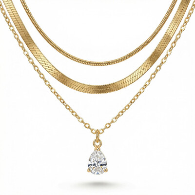 Waterdrop Crystal Charm Snake Chain Necklace Set