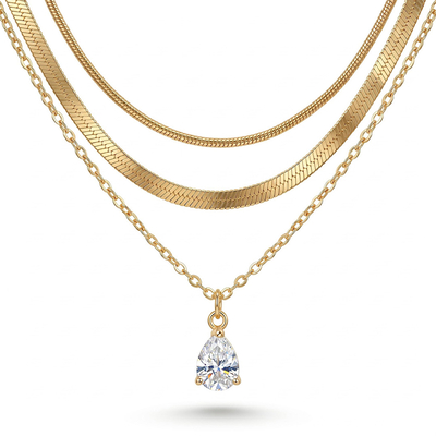 Waterdrop Crystal Charm Snake Chain Necklace Set