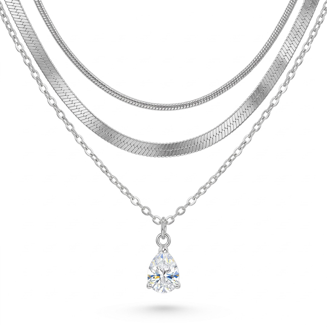 Waterdrop Crystal Charm Snake Chain Necklace Set