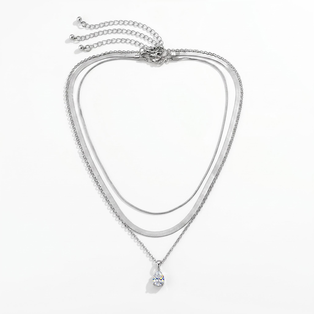 Waterdrop Crystal Charm Snake Chain Necklace Set