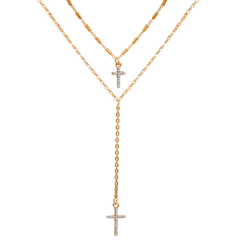 Double Layer Crystal Cross Necklace