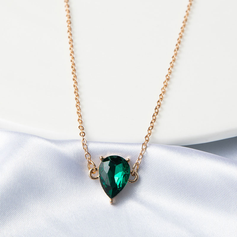 3Pcs Emerald Heart Waterdrop Pendant Gold Chain Necklaces