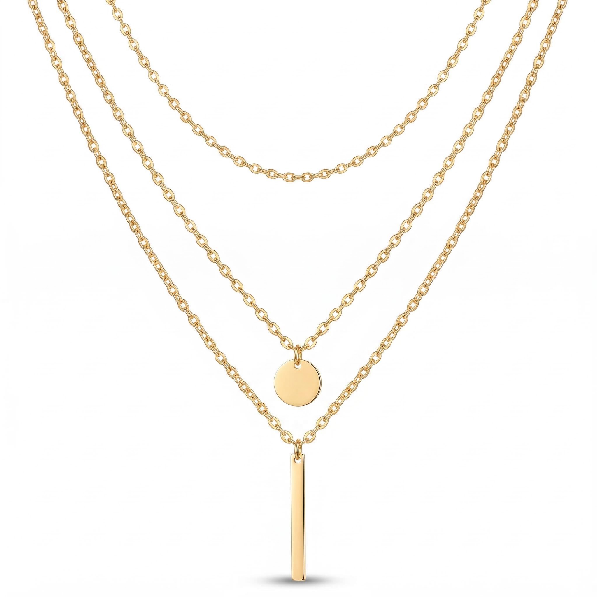 Round Pendant Bead Chain Layered Necklace Round Pendant Bead Chain Layered Necklace