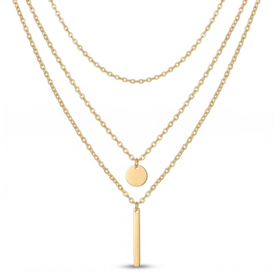 Round Pendant Bead Chain Layered Necklace