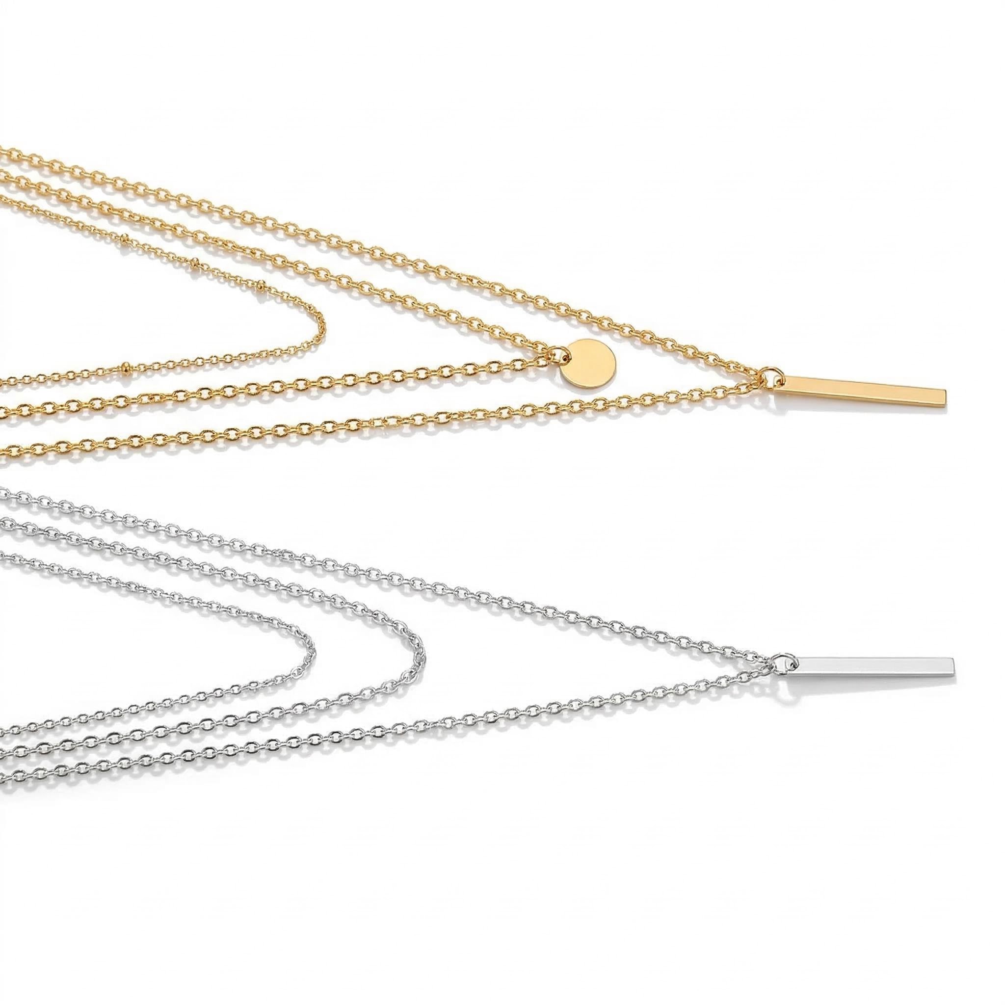 Round Pendant Bead Chain Layered Necklace Round Pendant Bead Chain Layered Necklace