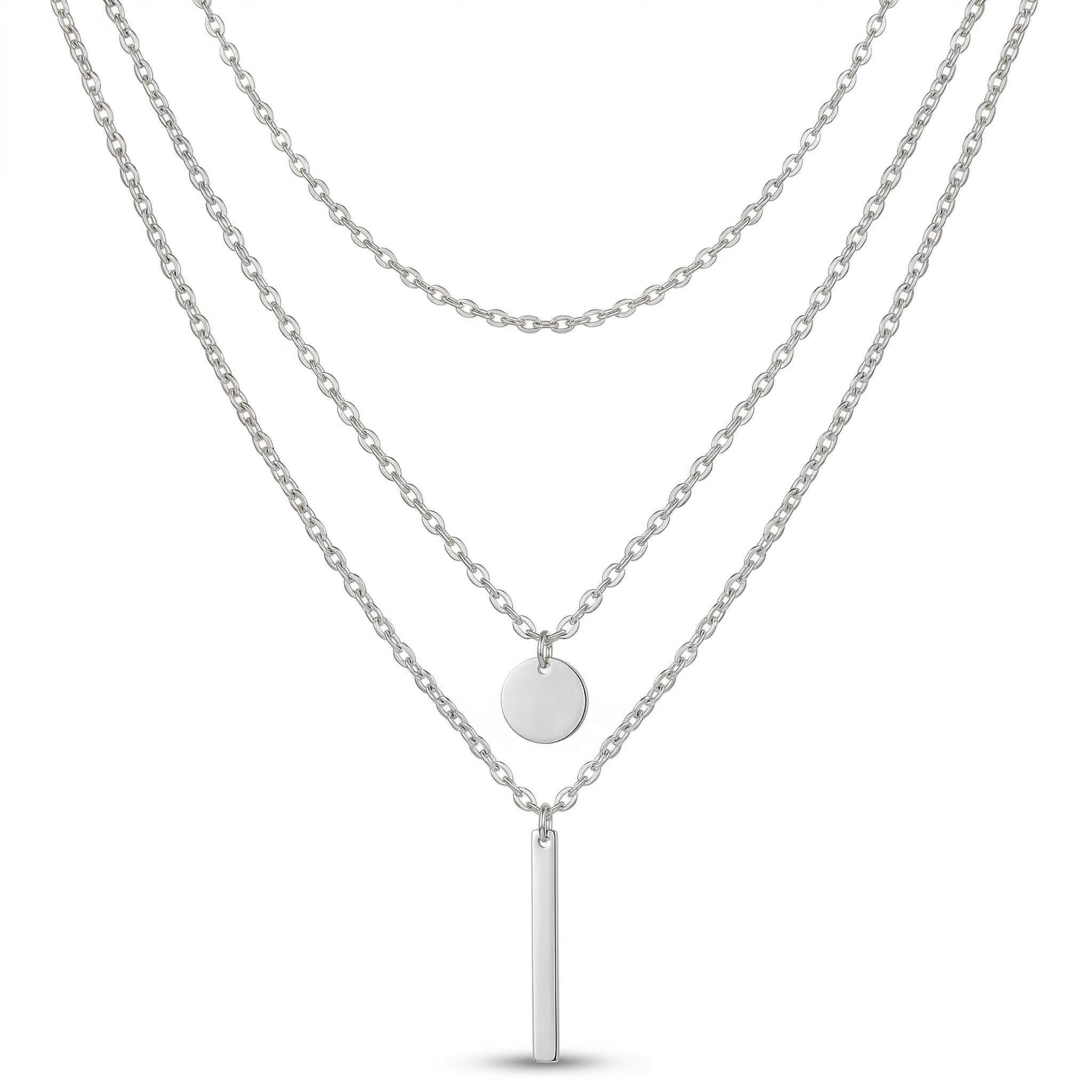 Round Pendant Bead Chain Layered Necklace Round Pendant Bead Chain Layered Necklace