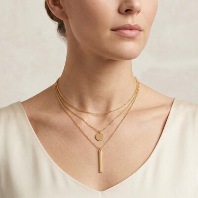 Round Pendant Bead Chain Layered Necklace