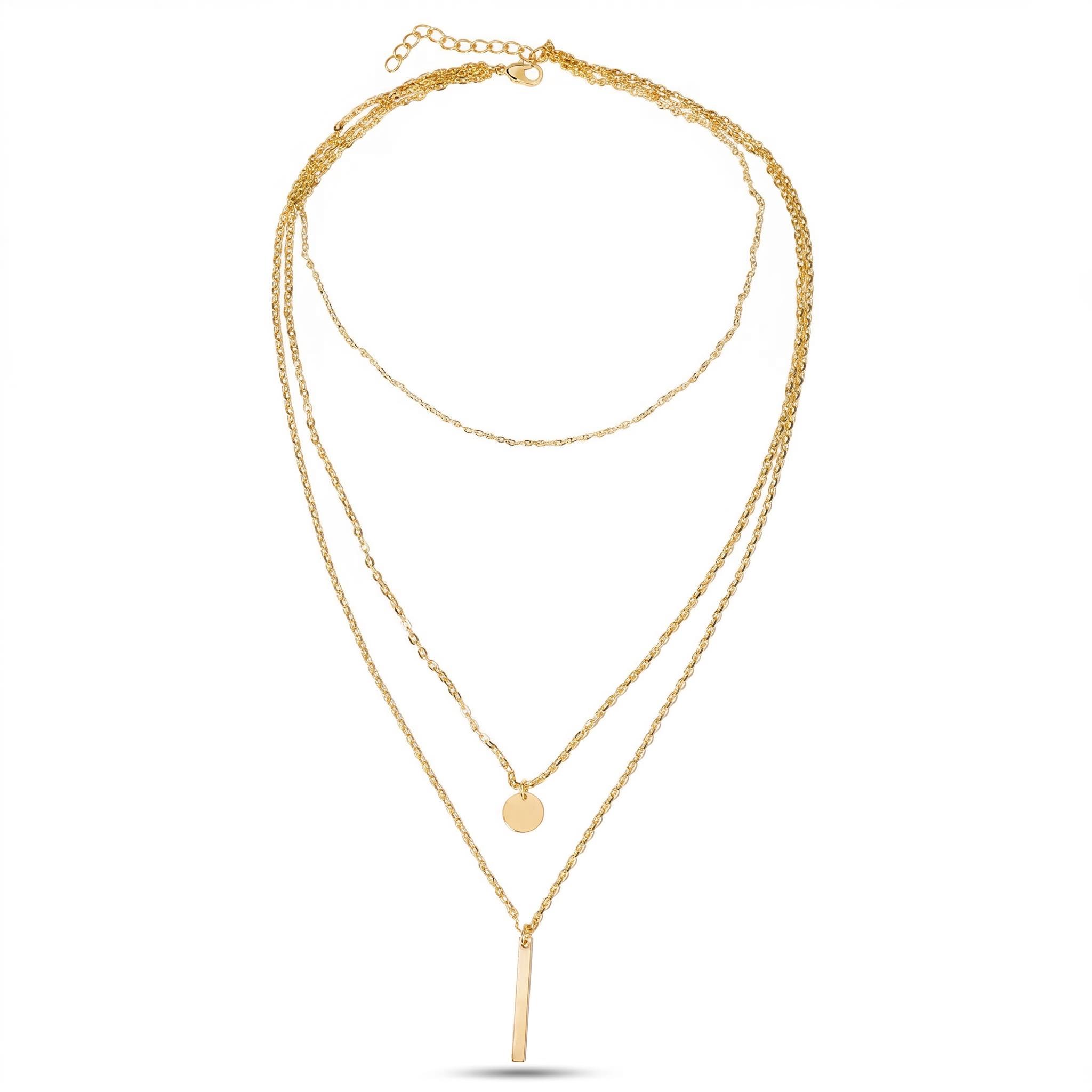 Round Pendant Bead Chain Layered Necklace Round Pendant Bead Chain Layered Necklace