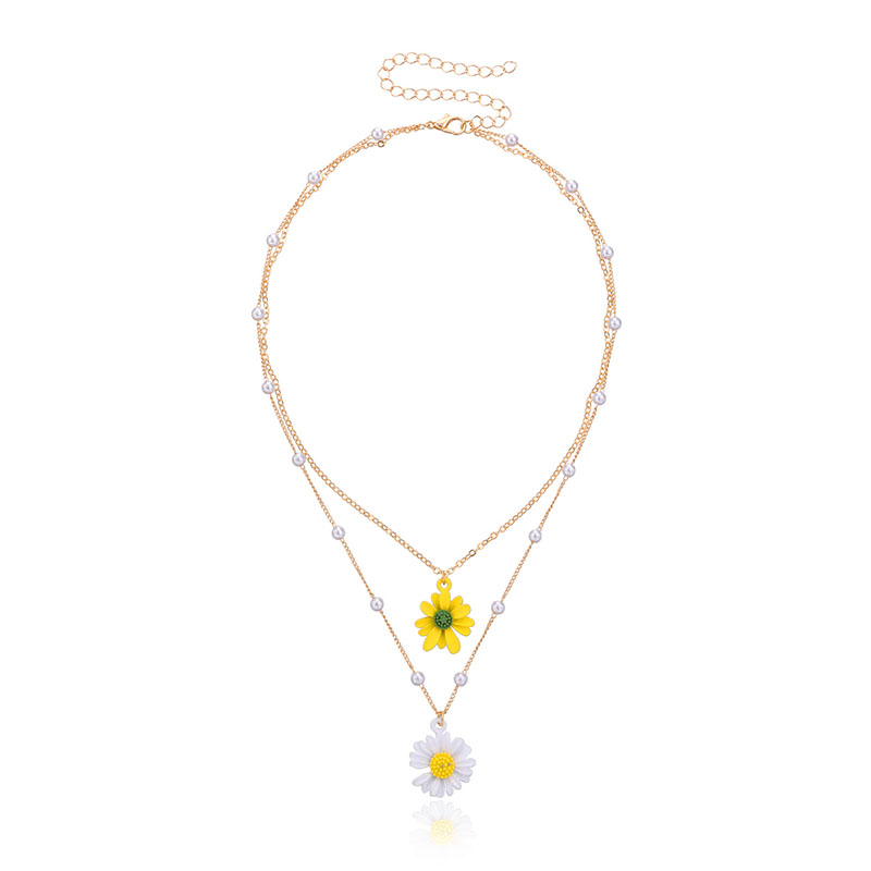  Daisy Pearl Beaded Chain Layered Necklace