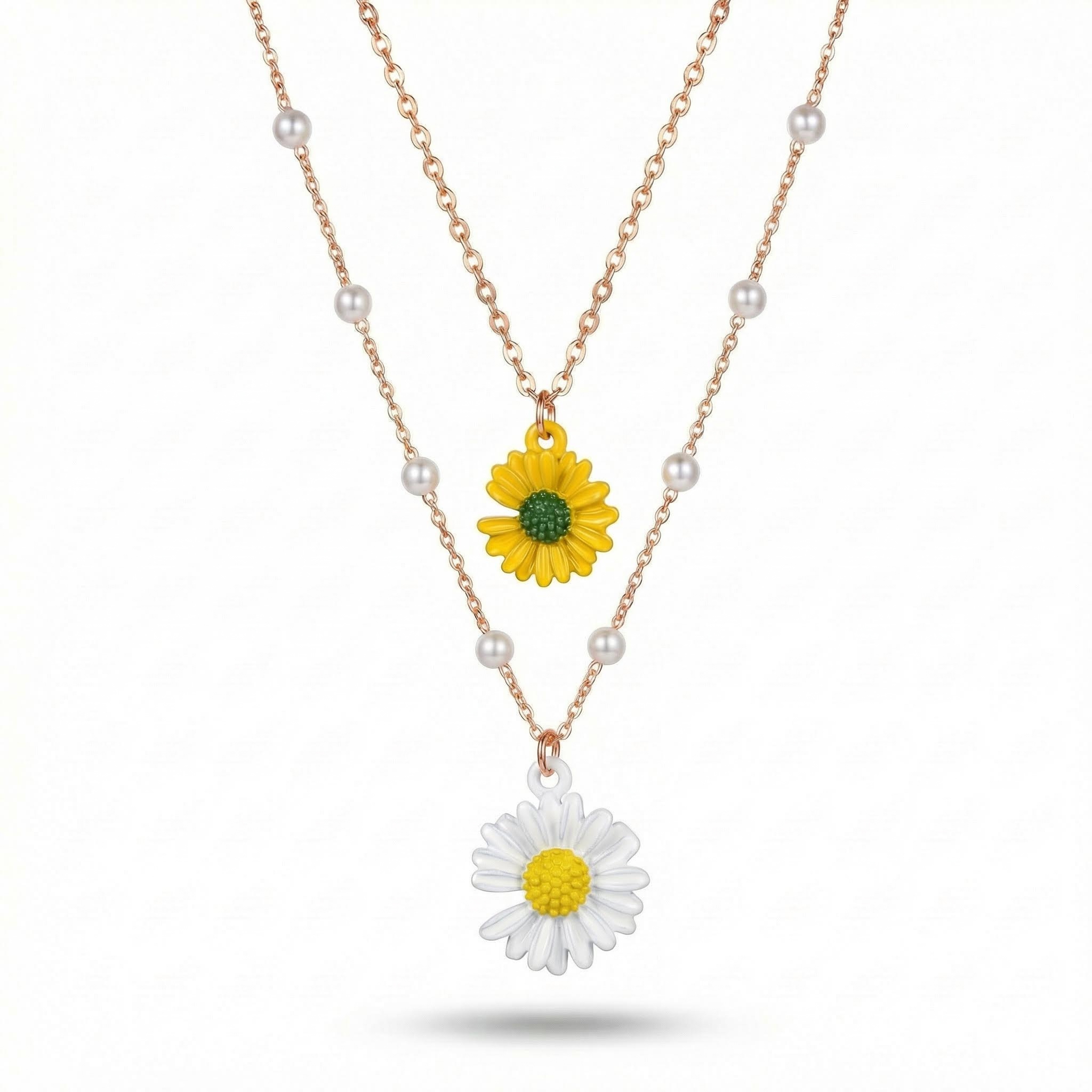  Daisy Pearl Beaded Chain Layered Necklace