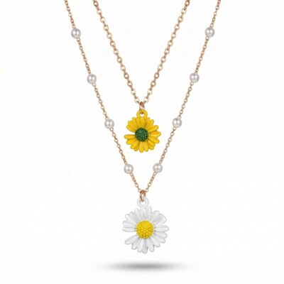  Daisy Pearl Beaded Chain Layered Necklace