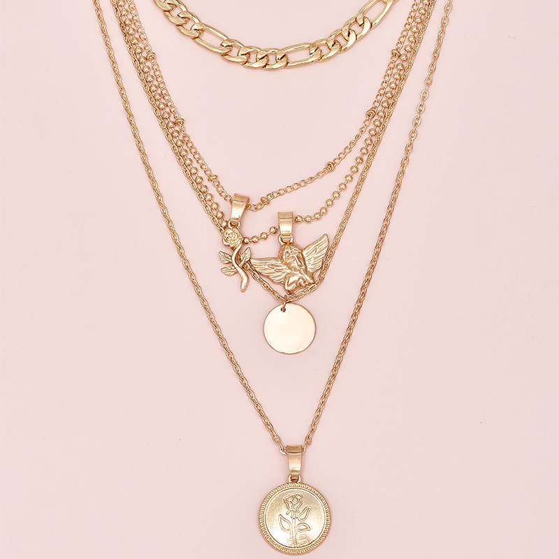 Angel Rose Disc Layered Necklace in Gold