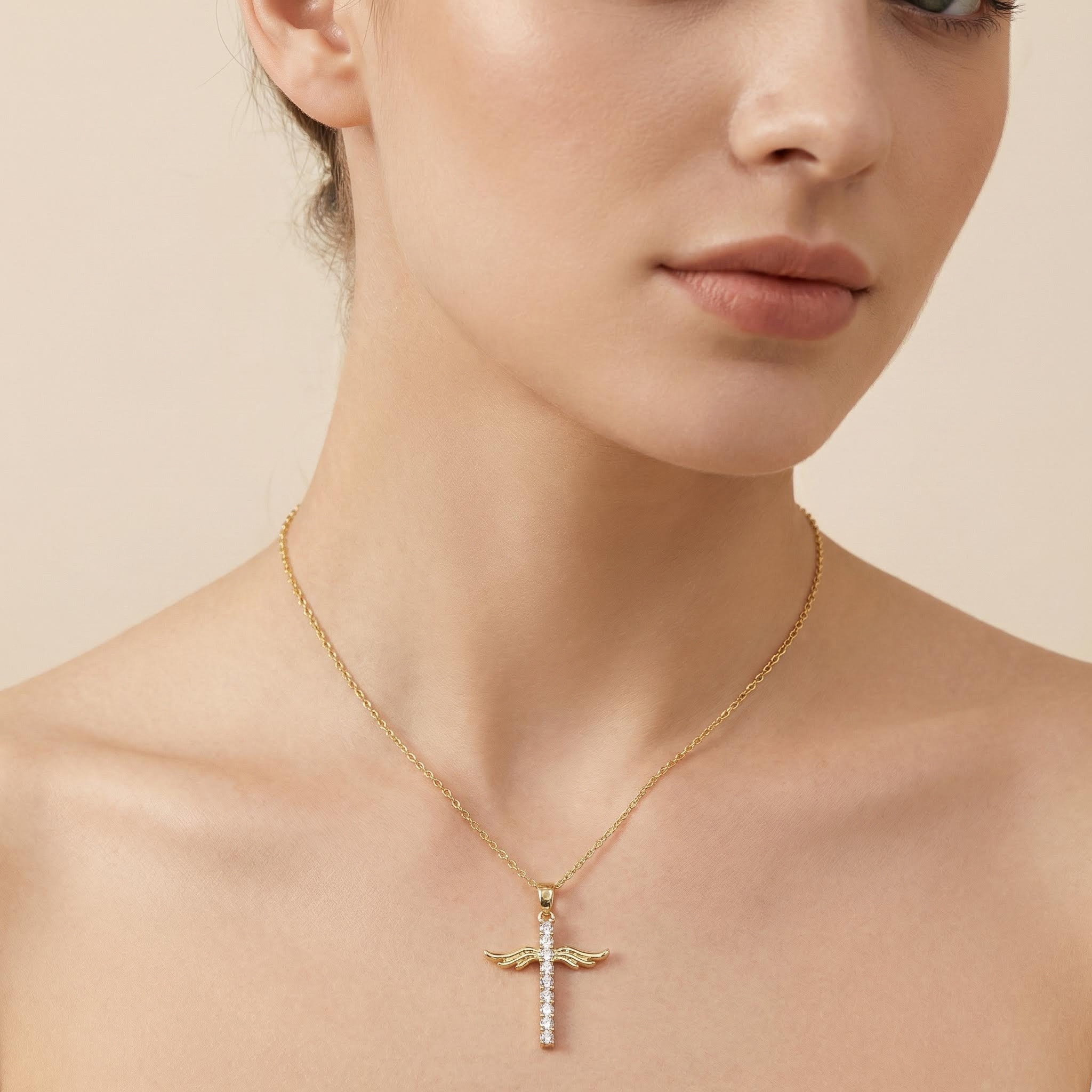 Angel Wings Cross Pendant Necklace
